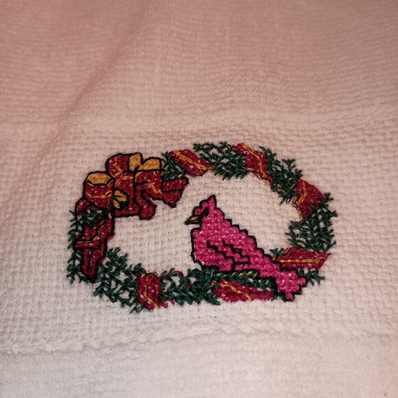 Kitchen Christmas Tea Towels 4 Sets of 2, Two Towels have Cross Stitched Pattern - Picture 3 of 16